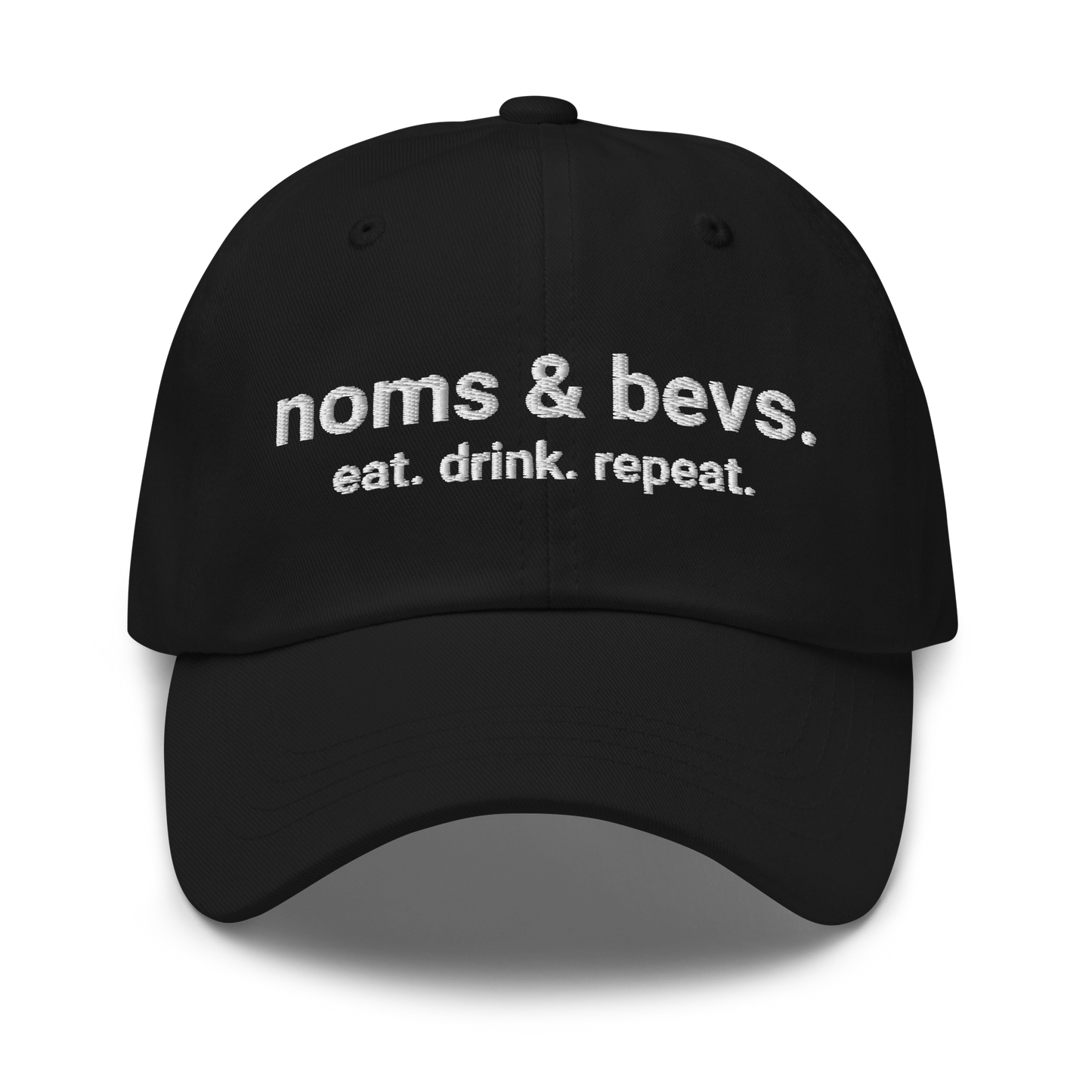 Noms & Bevs embroidered black dad hat in soft chino cotton twill