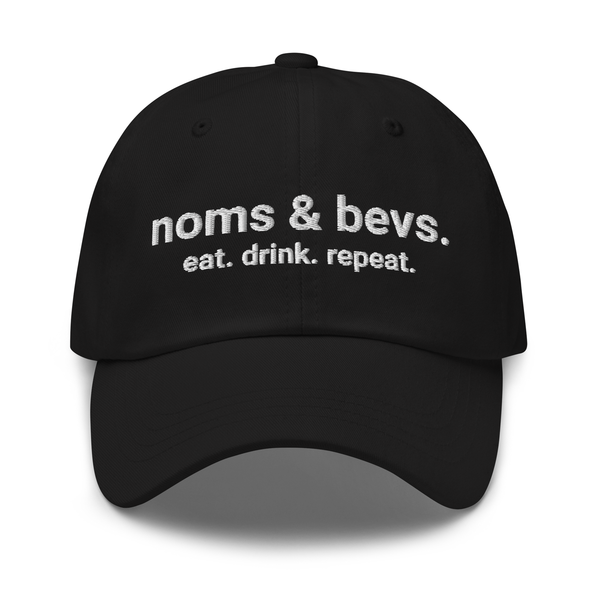 Noms & Bevs embroidered black dad hat in soft chino cotton twill