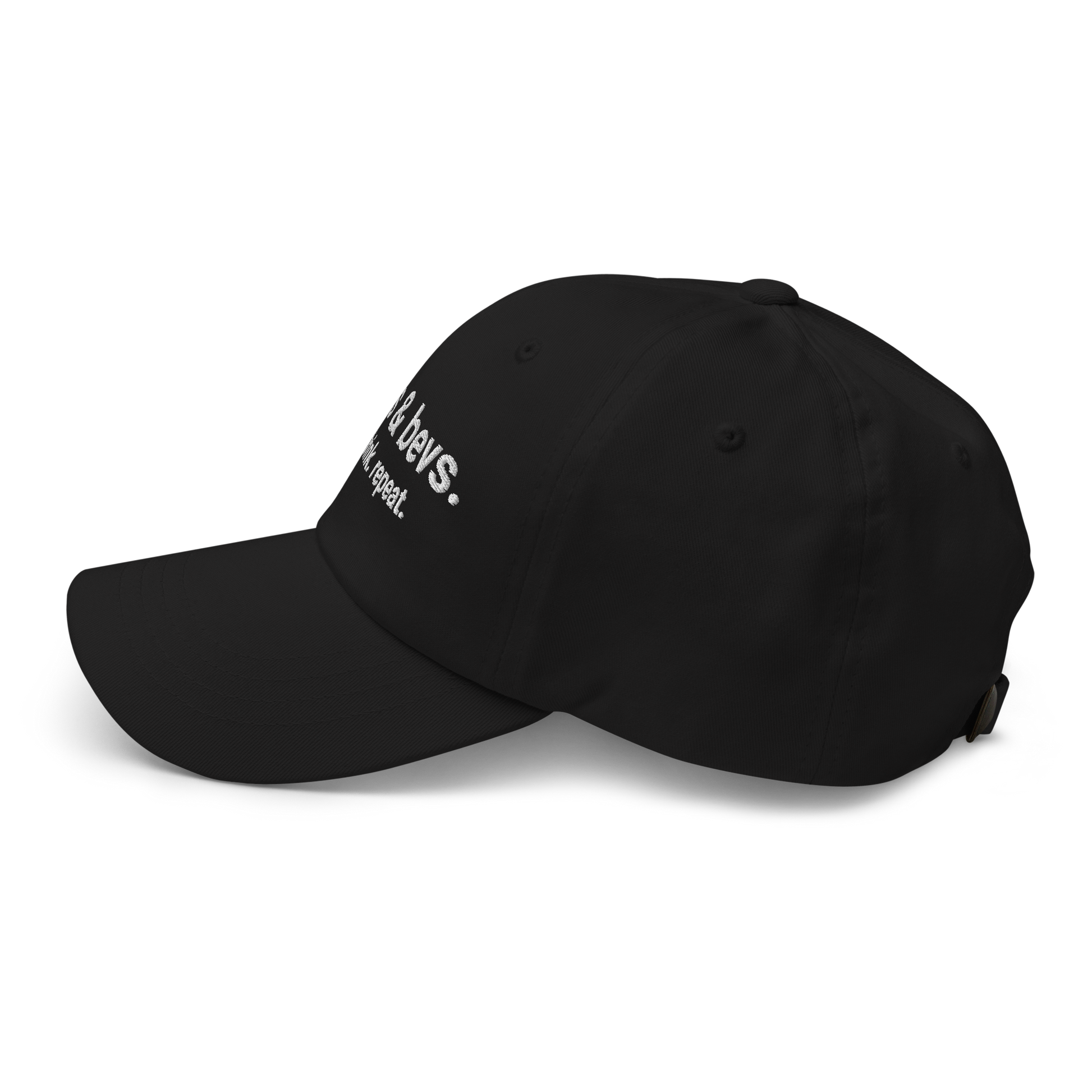 Noms & Bevs embroidered black dad hat in soft chino cotton twill