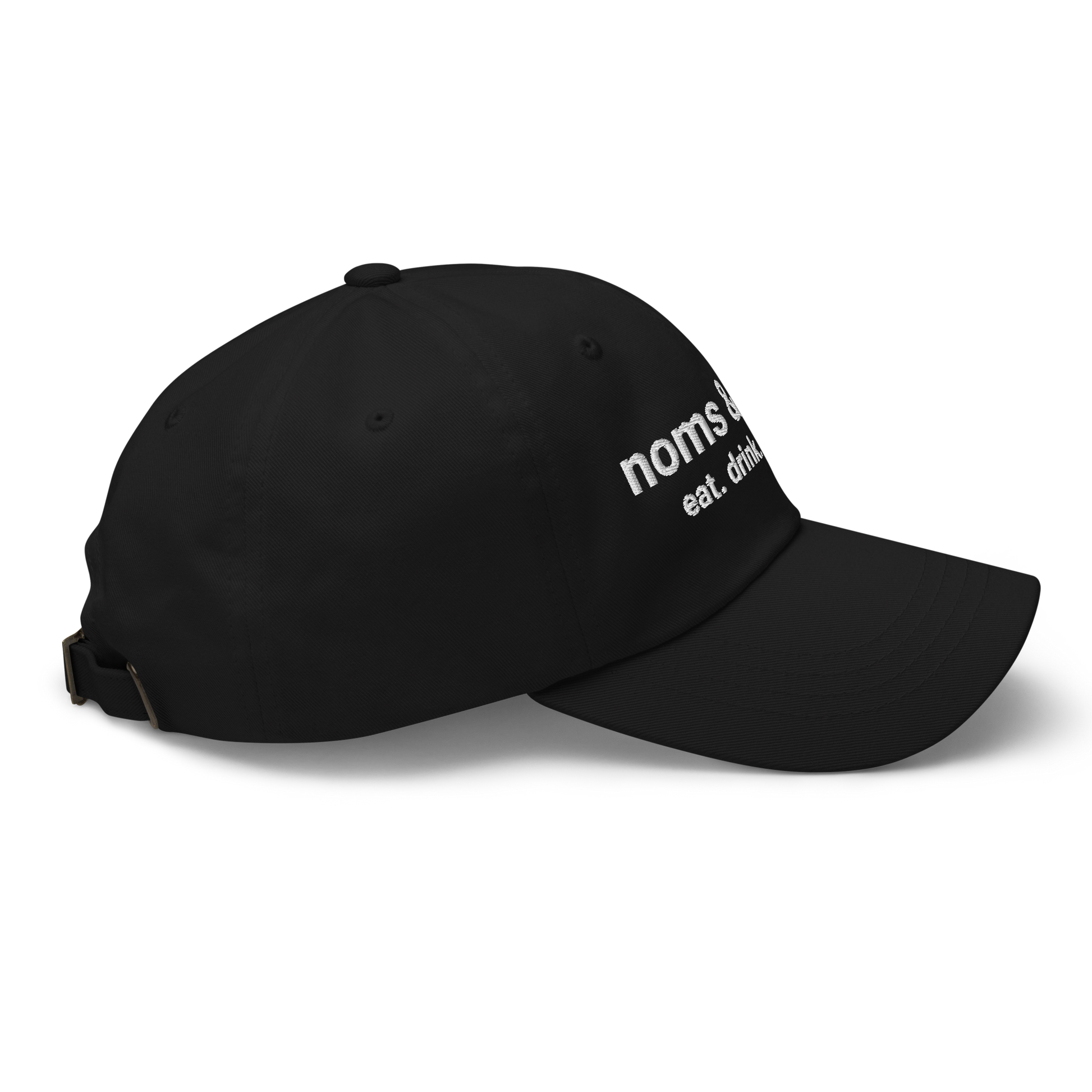 Noms & Bevs embroidered black dad hat in soft chino cotton twill