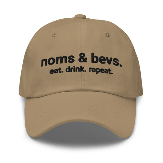 Noms & Bevs embroidered dad hat in Khaki, soft chino cotton twill
