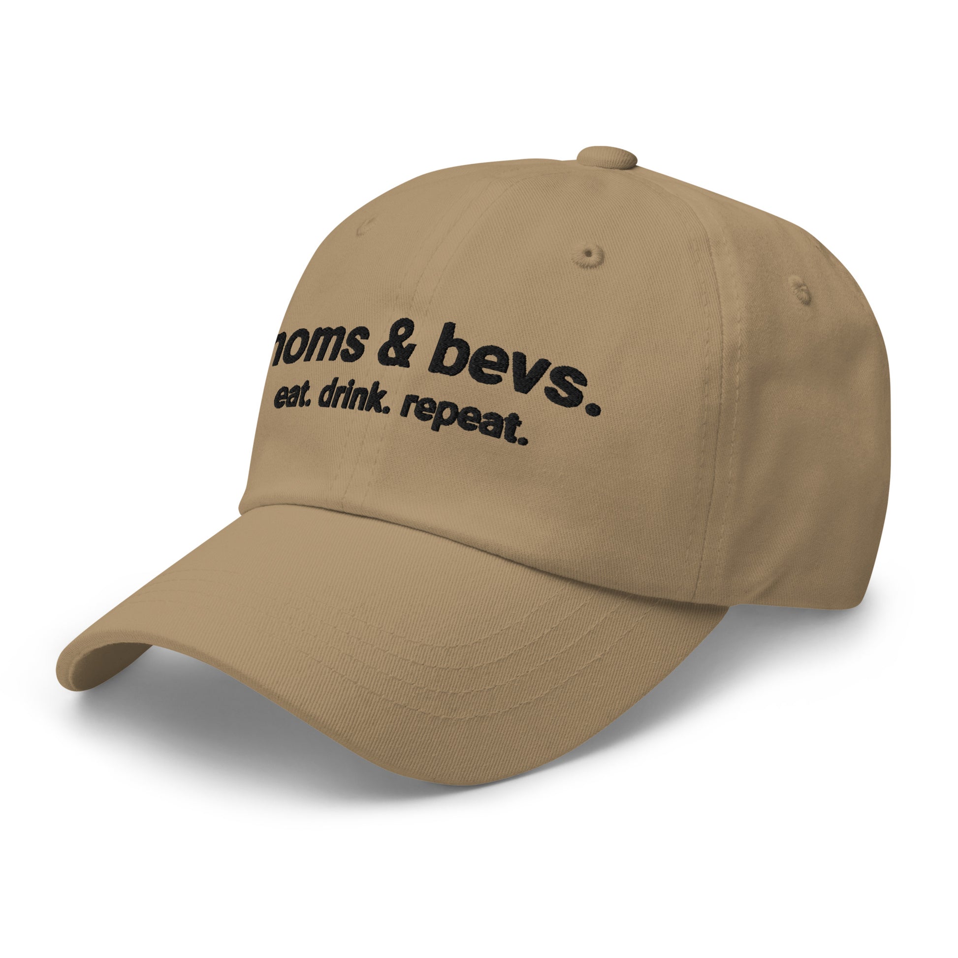 Noms & Bevs embroidered dad hat in Khaki, soft chino cotton twill
