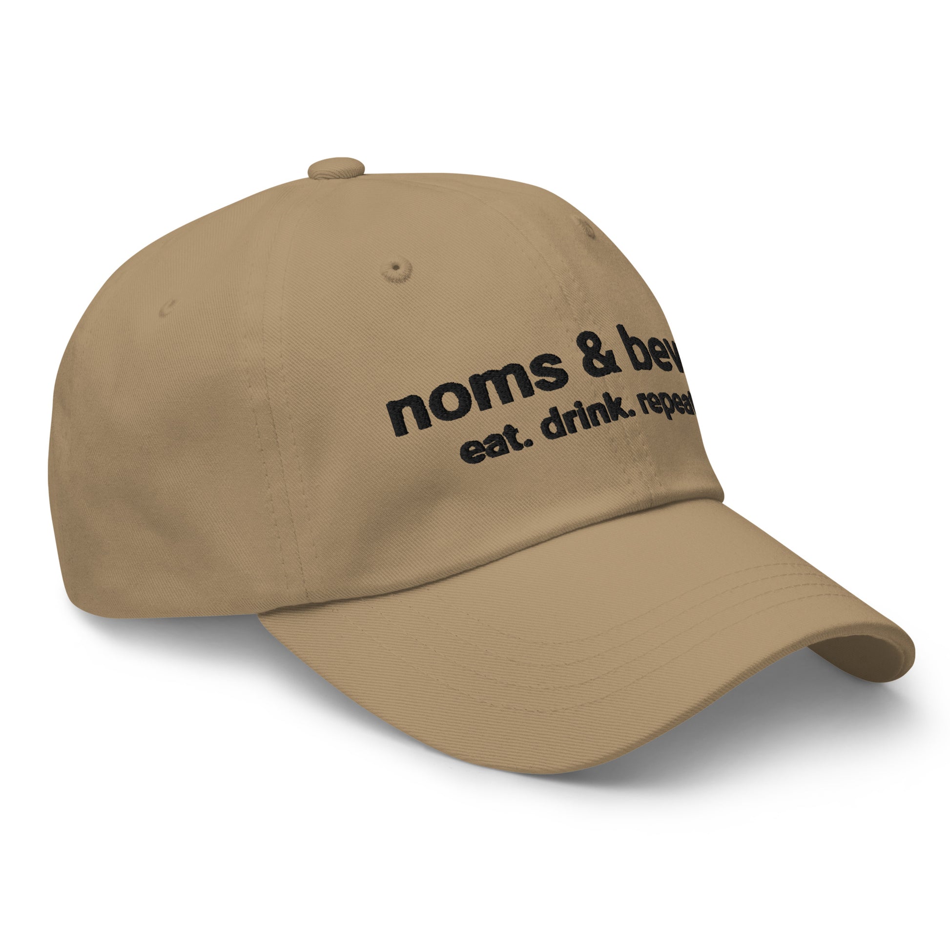 Noms & Bevs embroidered dad hat in Khaki, soft chino cotton twill