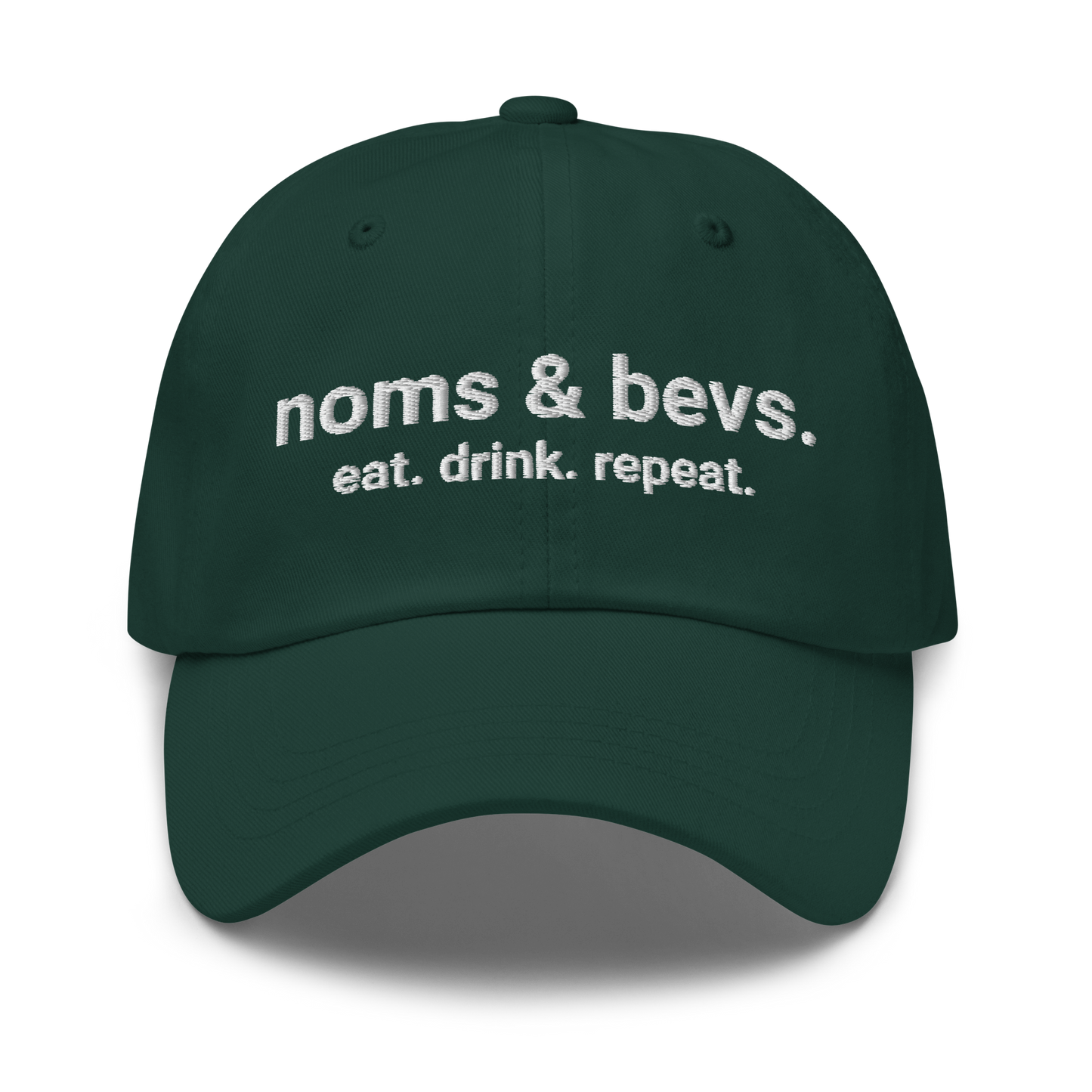 Noms & Bevs embroidered spruce green dad hat in soft chino cotton twill