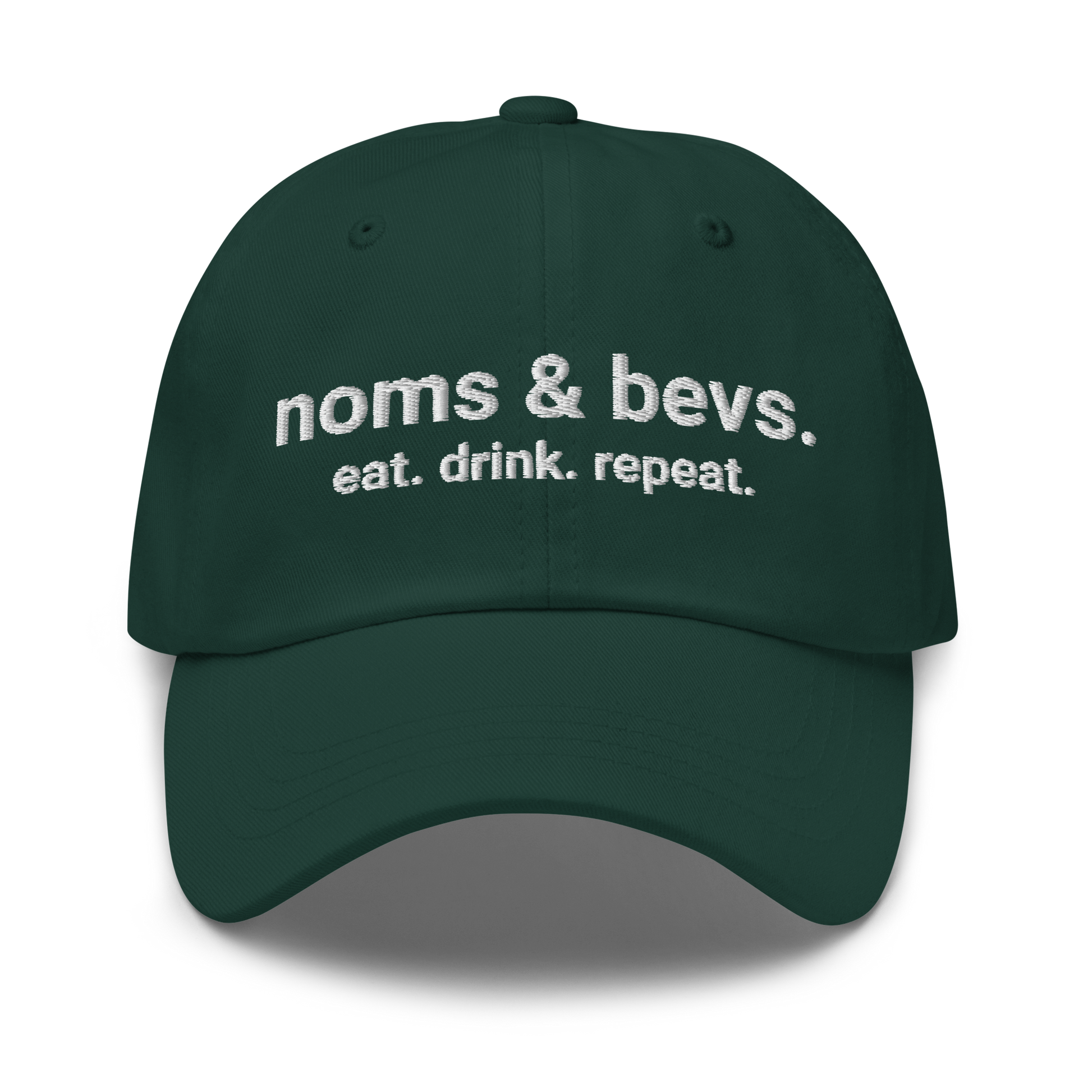 Noms & Bevs embroidered spruce green dad hat in soft chino cotton twill