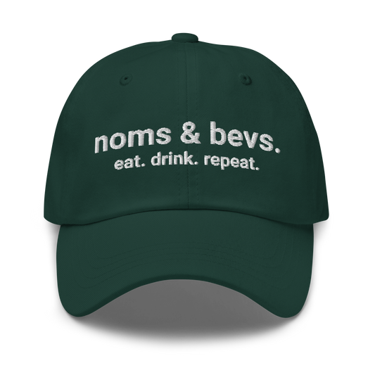 Noms & Bevs embroidered spruce green dad hat in soft chino cotton twill