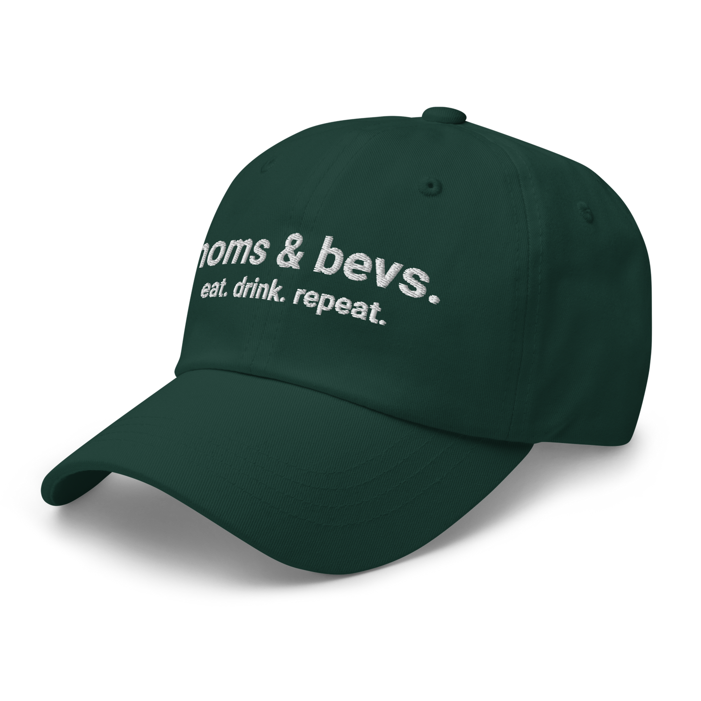 Noms & Bevs embroidered spruce green dad hat in soft chino cotton twill