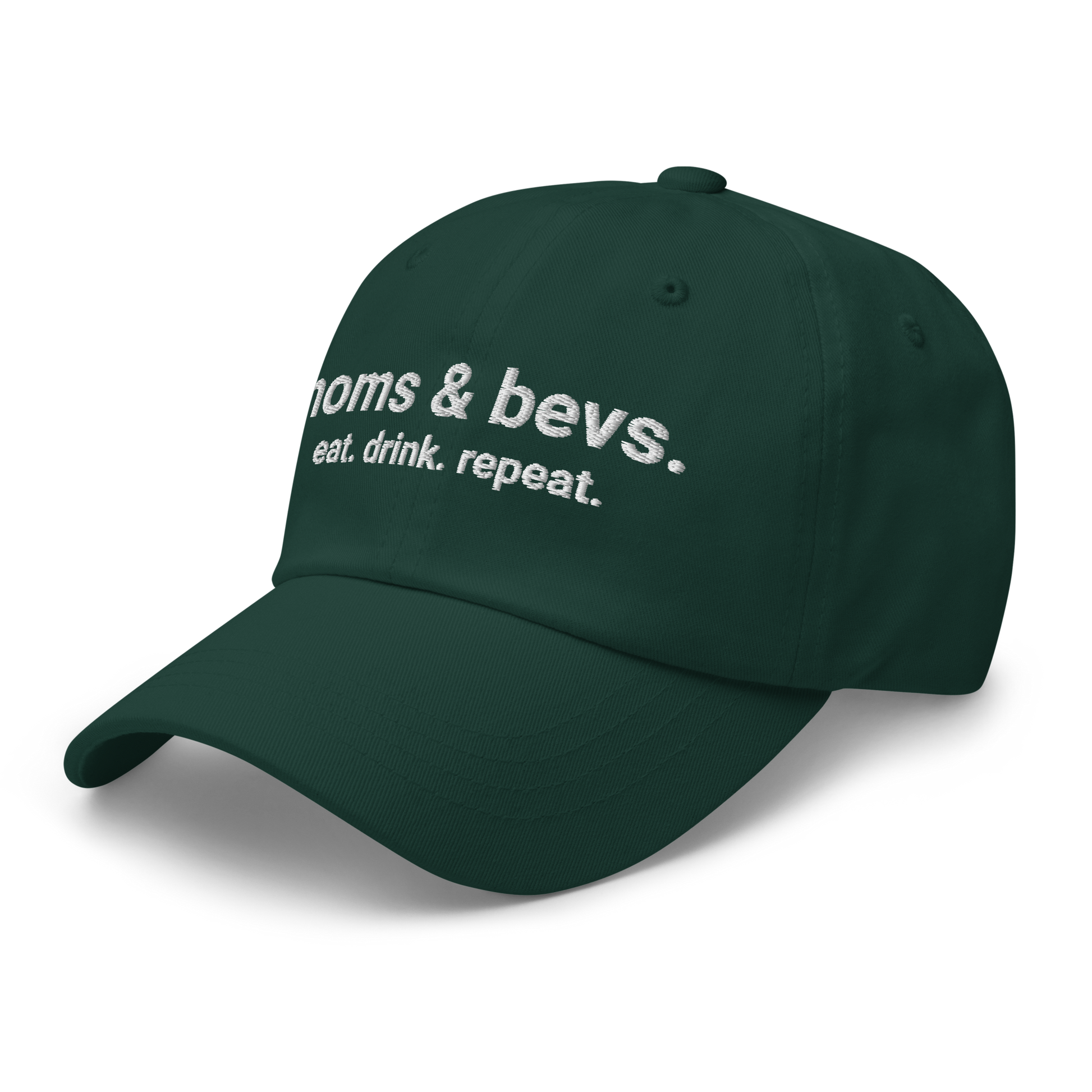 Noms & Bevs embroidered spruce green dad hat in soft chino cotton twill