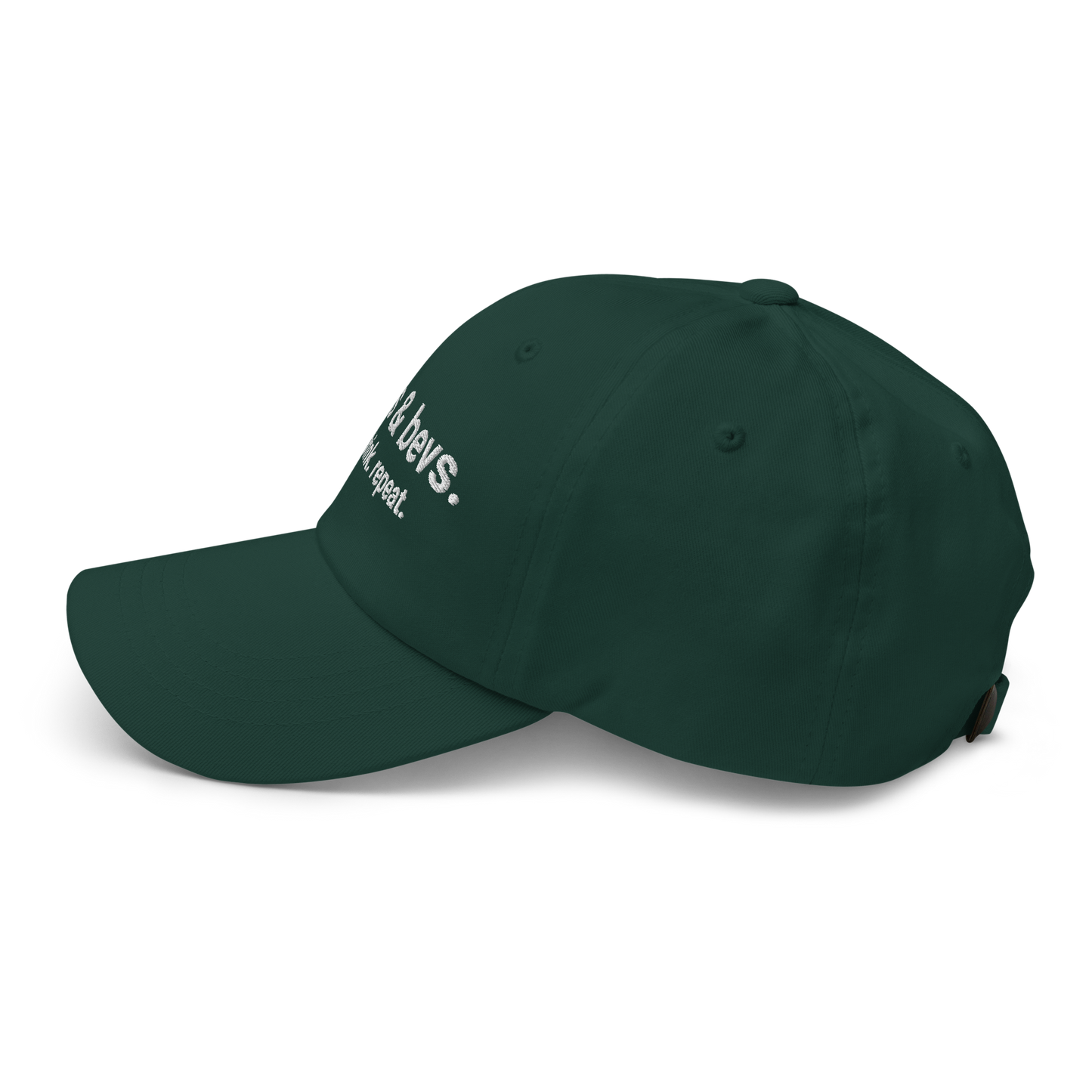 Noms & Bevs embroidered spruce green dad hat in soft chino cotton twill