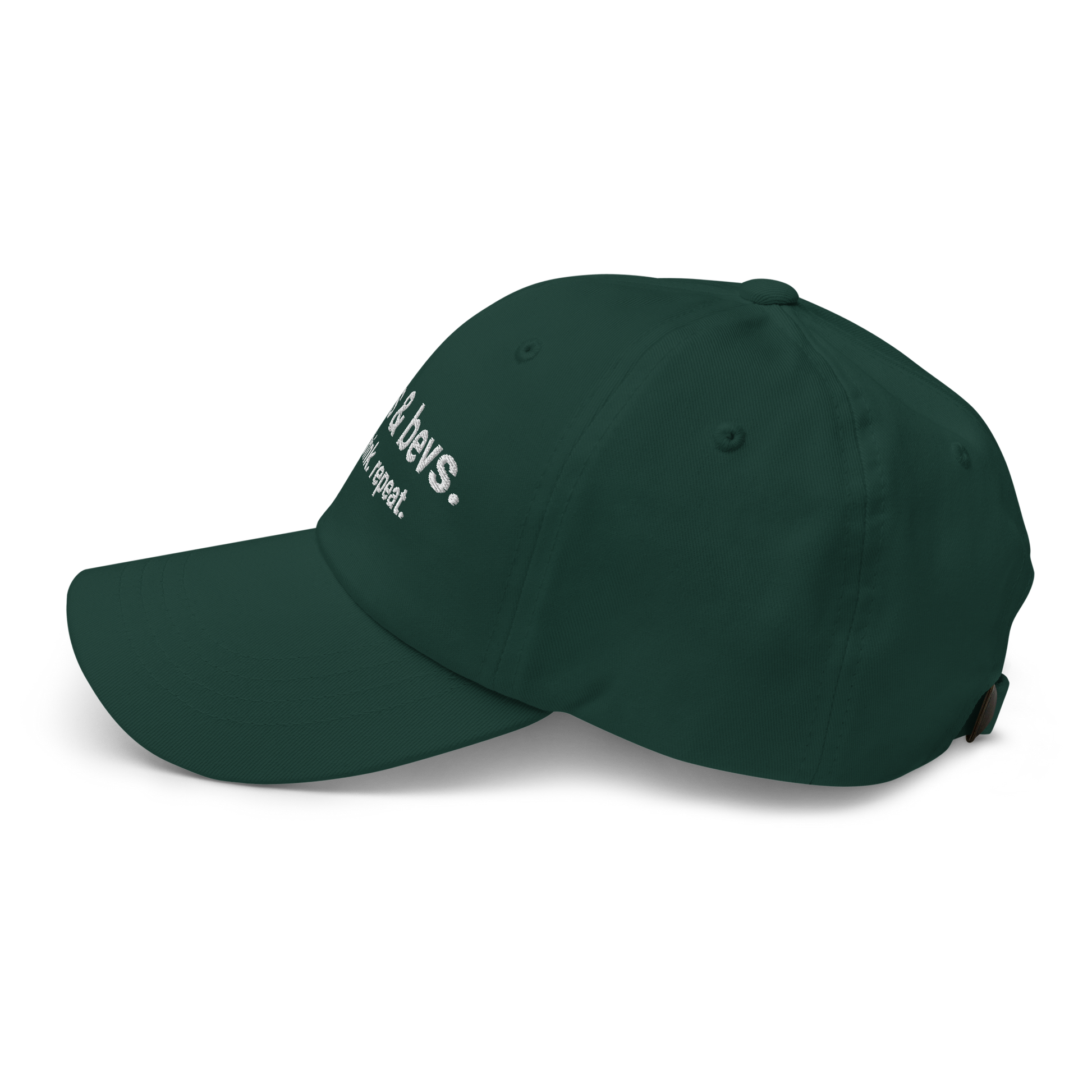 Noms & Bevs embroidered spruce green dad hat in soft chino cotton twill