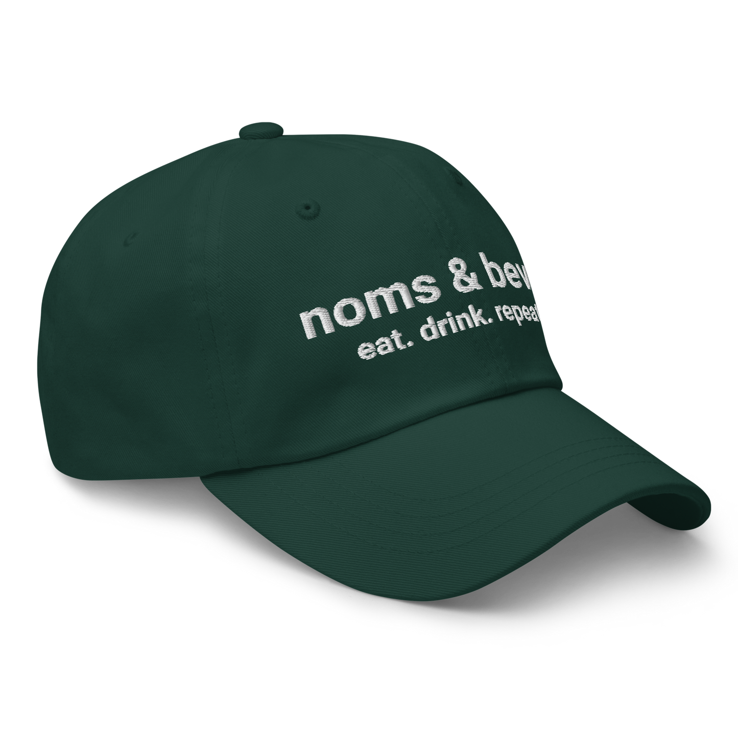 Noms & Bevs embroidered spruce green dad hat in soft chino cotton twill