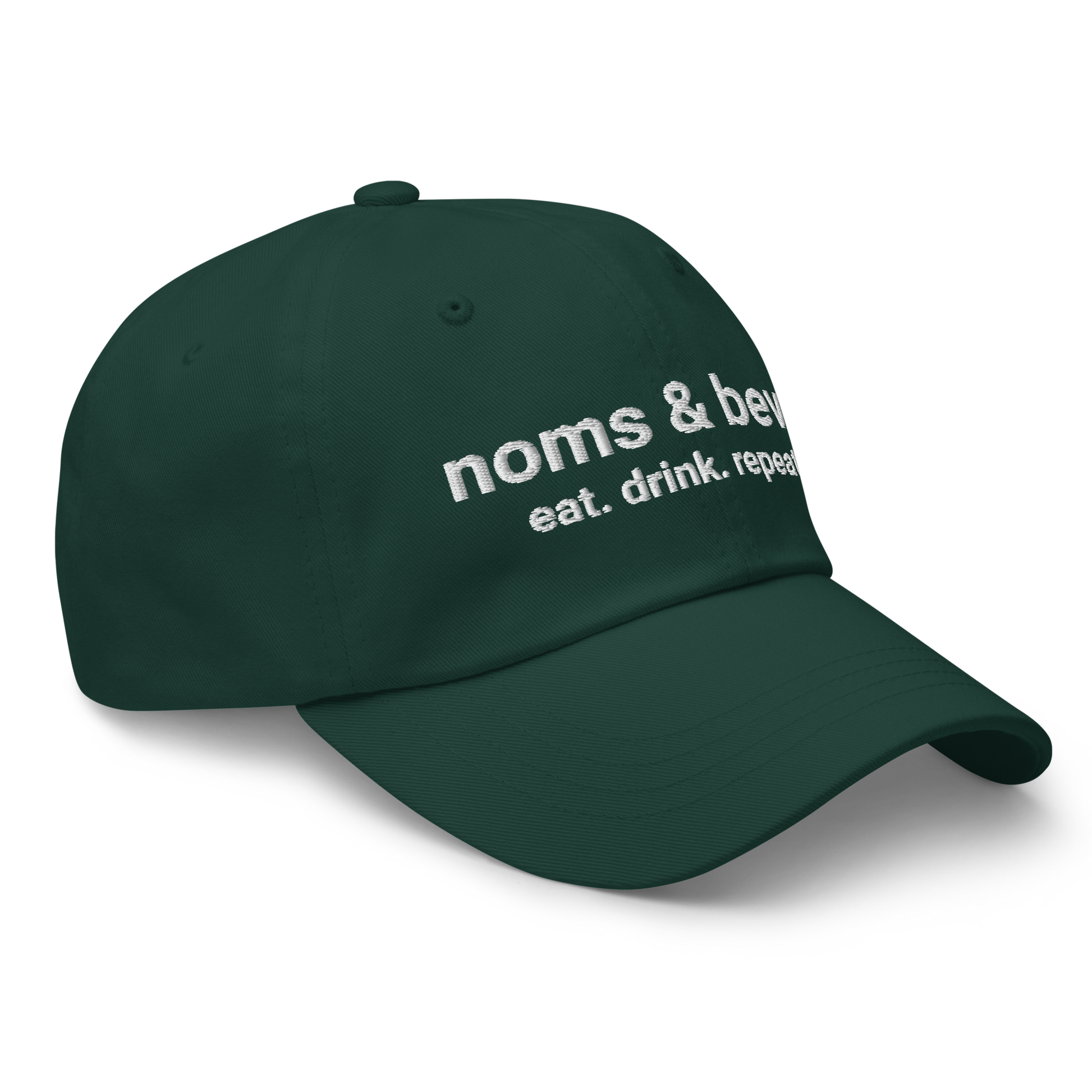 Noms & Bevs embroidered spruce green dad hat in soft chino cotton twill