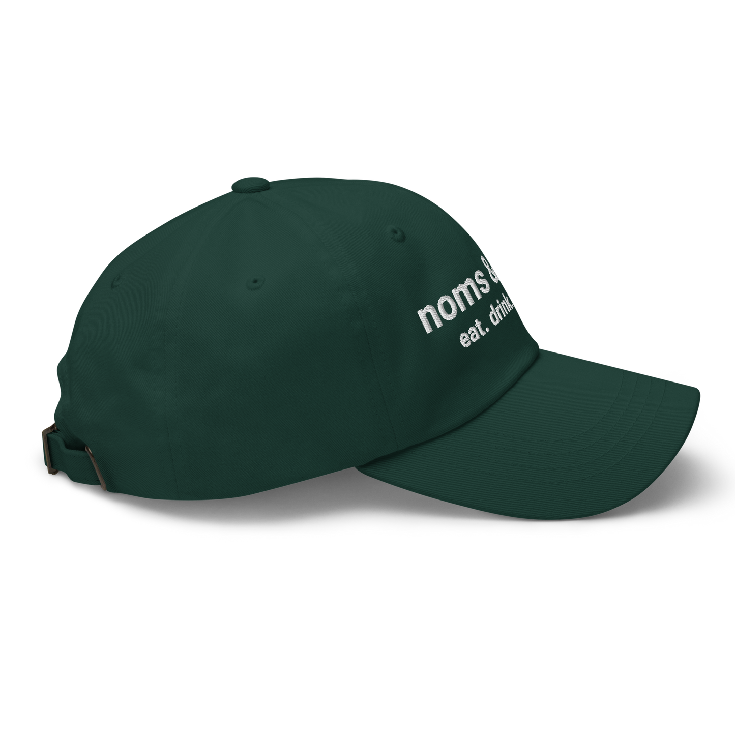 Noms & Bevs embroidered spruce green dad hat in soft chino cotton twill