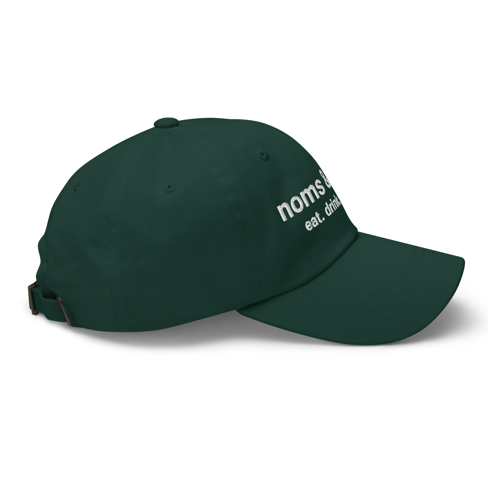 Noms & Bevs embroidered spruce green dad hat in soft chino cotton twill